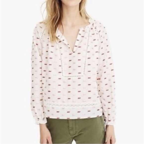 NWOT J. Crew Point Sur White, Red & Gold Pop Over Embroidery Blouse - Picture 2 of 5